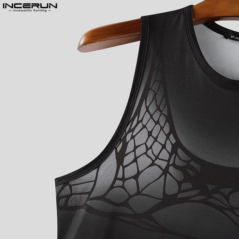 INCERUN Men Underwear Jumpsuits Sleeveless Print Fitted Romper Bodysuits