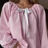 Женская рубашка с круглым вырезом, бантом, шнуровкой, длинным рукавом, полосатым принтом, свободный крой, для вечеринок, офиса, повседневной носки