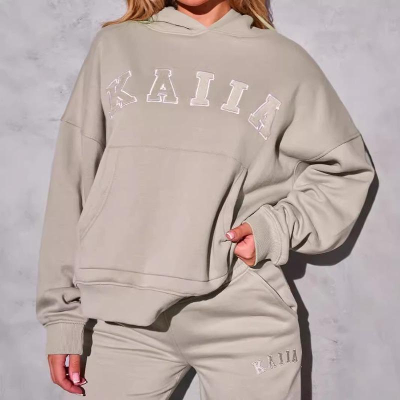 Осенне-зимний новый модный брендовый спортивный удобный комплект из двух предметов с капюшоном и вышитым логотипом