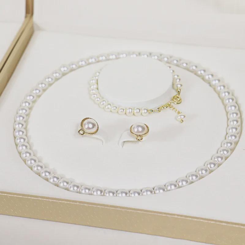 PU Leather Pearl Necklace Gift Box, Right Angle Jewelry Packaging, Goddess Mother's Day Jewelry Set Box.