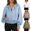 Women Fall Winter Hoodie Short Type Hooded Long Sleeves with Pocket Zipper