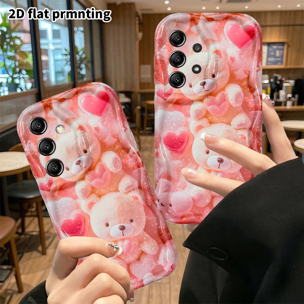 Phone Case: 2D flat, suitable for Samsung Galaxy A34 A35 M05 M06 S20 S22 S21 FE Plus 5G protective case, double bears with hearts and stars, perfect C