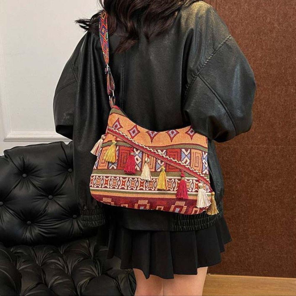 Большая вместимость Этнический стиль сумки через плечо плетеная сумка Богемная сумка-тоут сумка с бахромой на плечо для активного отдыха