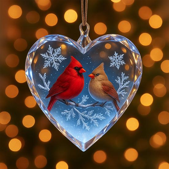 Red Birds Christmas Ornaments Couple Bird Heart Shaped Ornament for Xmas