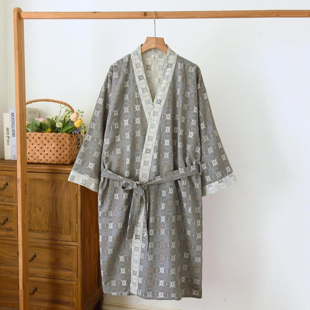 Женская юката из жаккардового хлопка в стиле ретро: Легкая ночная рубашка и пижама в стиле кимоно на весну/осень.