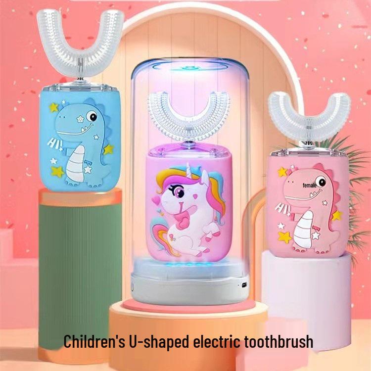 Children's U-Shaped Electric Toothbrush with Sonic USB Charging, Soft Silicone Bristles, and Baby Tooth Protection