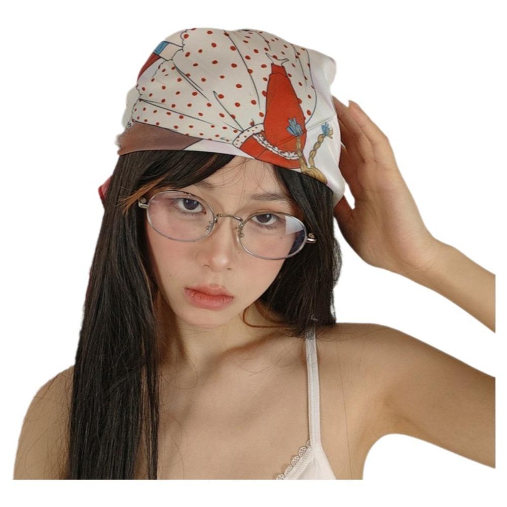 Spotted Dog Flower Printed Scarf Breathable Bandana Head Scarf Elegant Silk Satin Turban Girls
