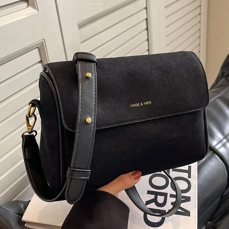 Сумка через плечо из замши в стиле ретро для женщин, большая вместимость, повседневная универсальная модная сумка через плечо, высококачественная квадратная сумка, зимняя сумка, новая