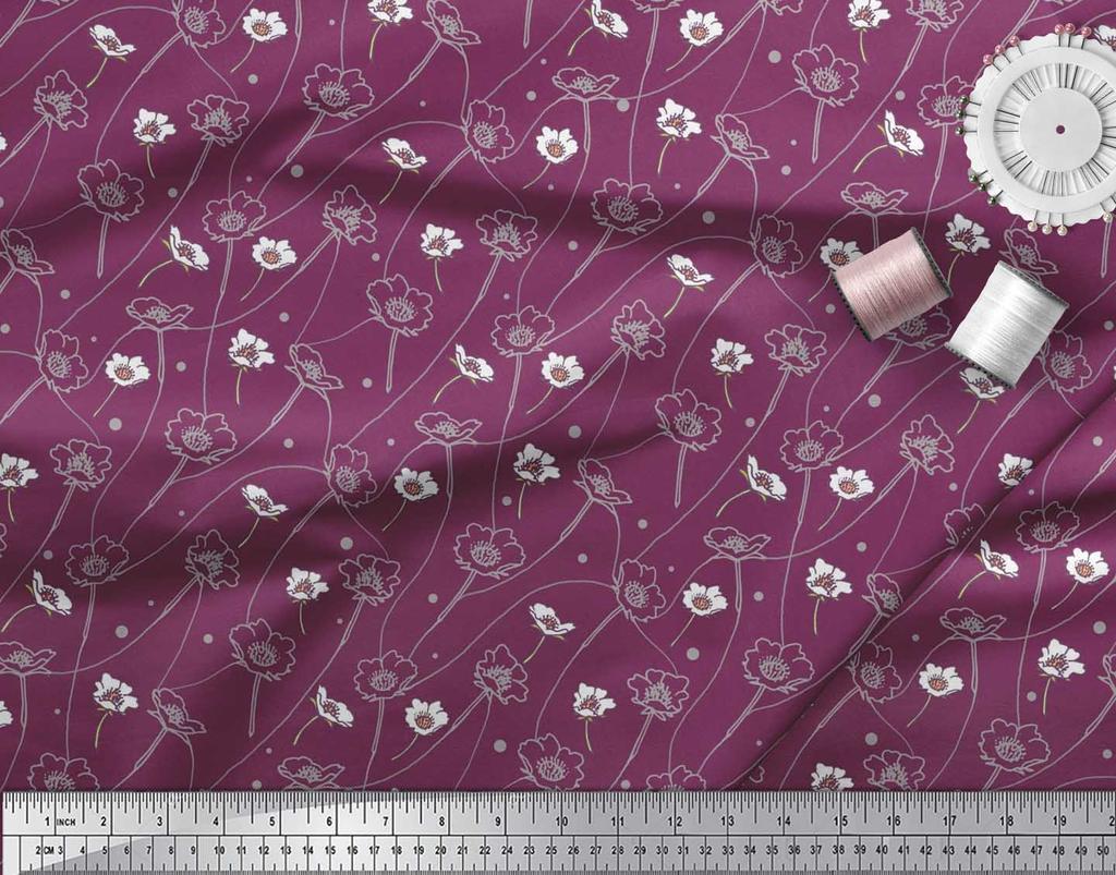 Soimoi Black Poly Crepe Fabric Dot|Leaves & Floral Artistic Decor Fabric Printed BTY 42 Inch