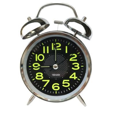 4-дюймовый двойной звонок-будильник с подсветкой, светящимся циферблатом, бесшумные будильники на батарейках для