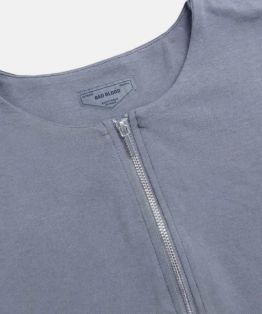 BADBLOOD Everyday Zip Henley Long Sleeve T-Shirt - Blue Gray