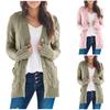 Womens Solid Color Cardigan Long Sleeve Pockets Open Front Knit Sweaters Coat