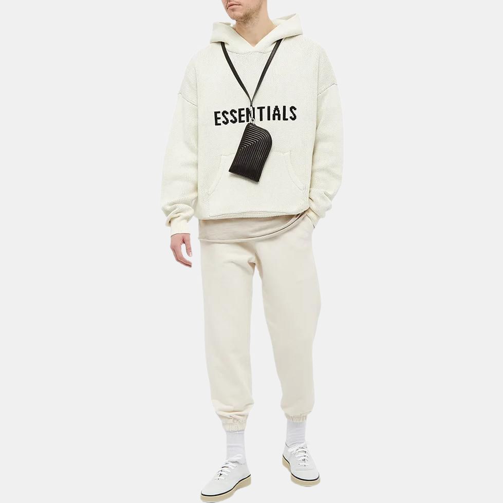 Fear of God Essentials Knit Hoodie with Alphabet Logo Jacquard Men Tops Buttercream FOG-FW21-1229