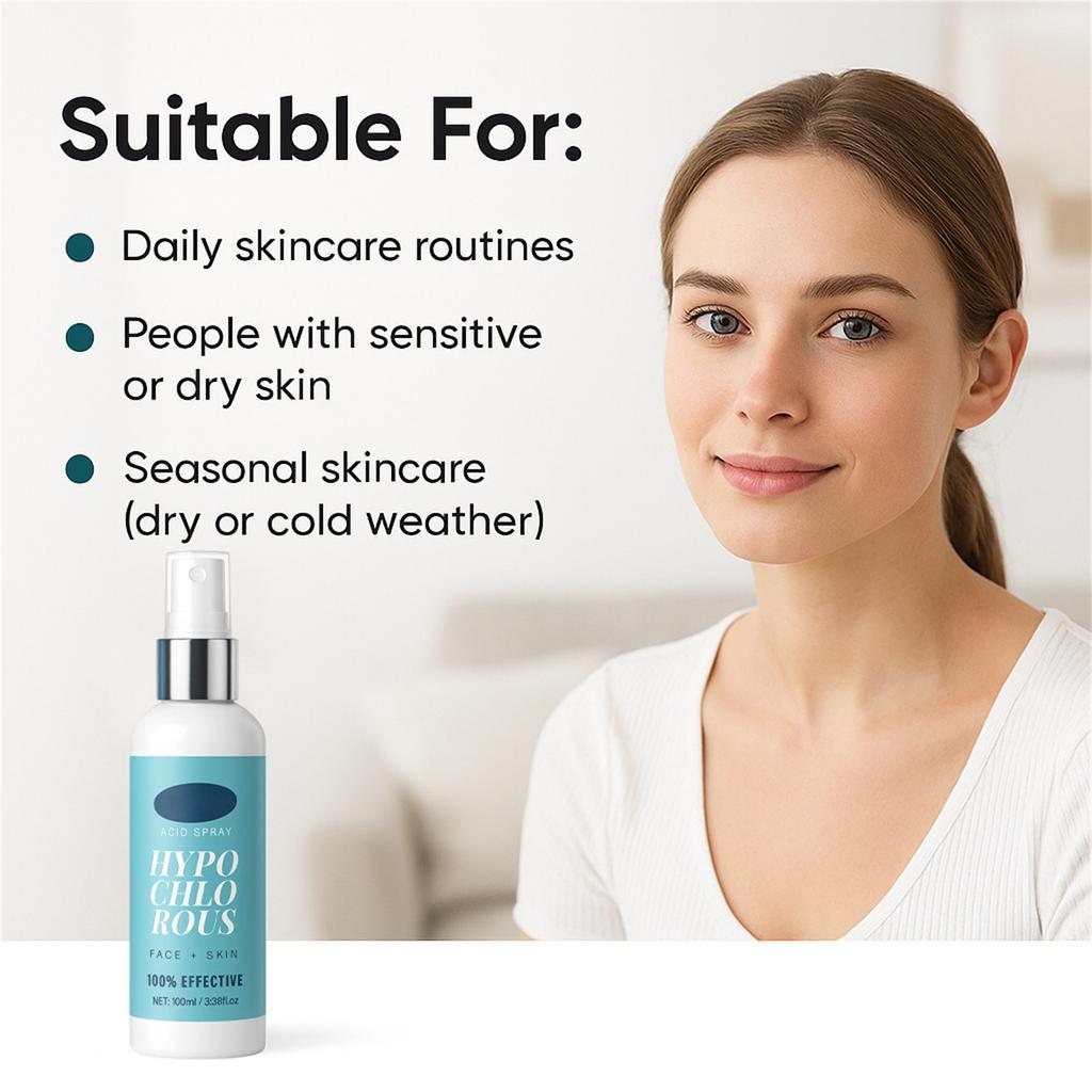 Гипохлористая вода спрей 100 мл Успокаивает, Эффективно снимает покраснение и раздражение, Поддерживает увлажнение кожи в течение всего дня и Восстанавливает естественный барьер кожи