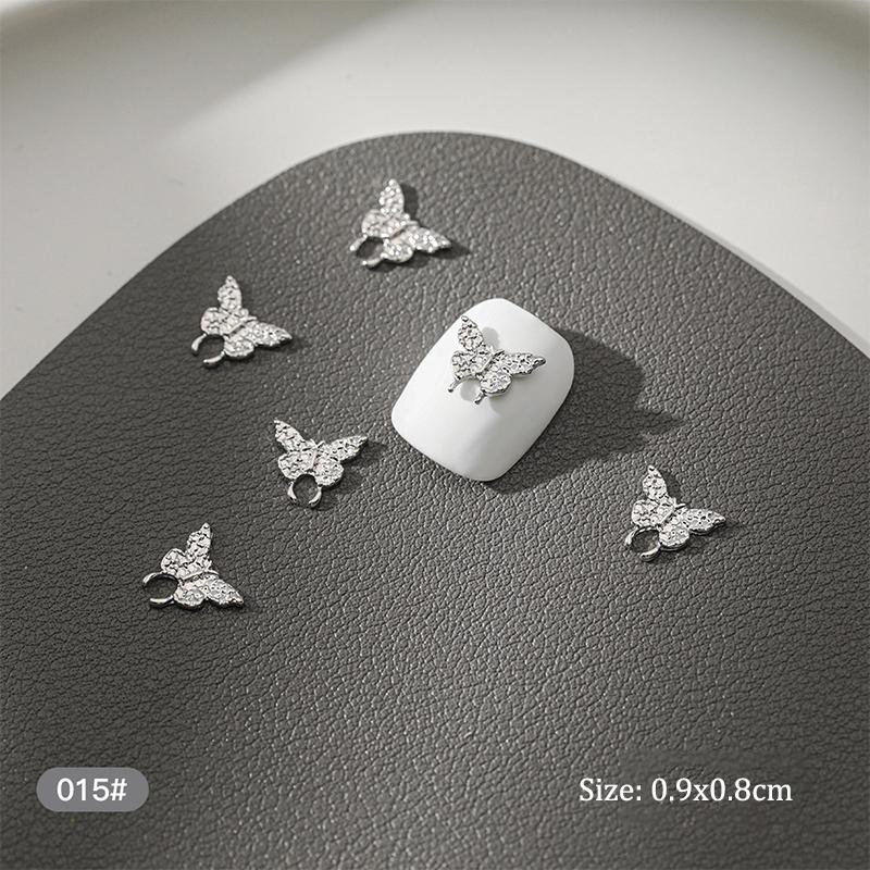 10Pcs Diy Nail Art Decoration 3D Silver Butterfly Shiny Rhinestones Nail Drills For Manicure Design Accessory