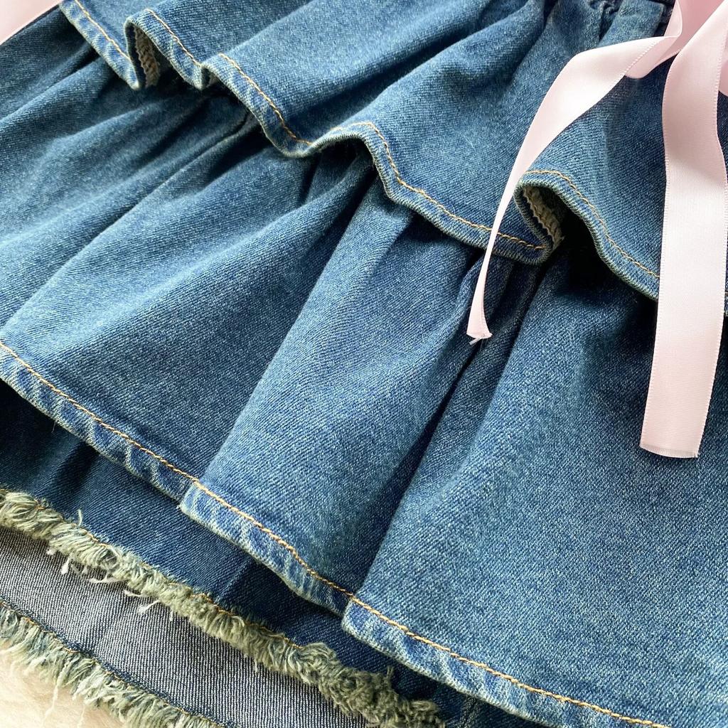 Джинсовые комплекты для девочек, милые комплекты из двух предметов, женские топы на молнии без бретелек Y2K, эластичные мини-кюлоты, женская мода, уличная одежда на шнуровке, костюмы 2024