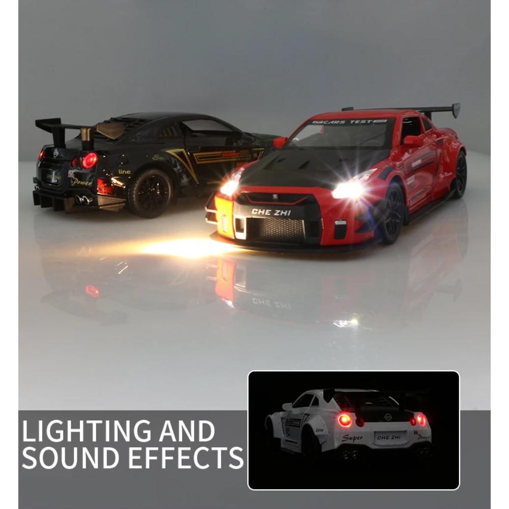 1/24 Skyline Ares Nissan GTR R34 R35 литой спортивный автомобиль модель литой металл гоночный автомобиль модель имитация звука света детские игрушки подарок