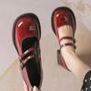 Spring and Autumn Women Shoes Small Leather Shoes Mary Jane Patent Leather Round Head Thick Heel Buckle Strap Single Shoes 2024