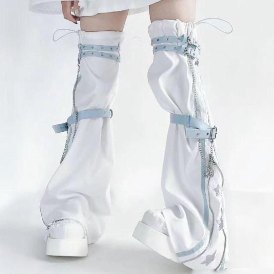 1 пара гетр для горячих девушек, регулируемый пояс, декор в виде цепочки, носки в стиле хип-хоп, леггинсы со звездным принтом, контрастные цветные нескользящие носки на шнурке