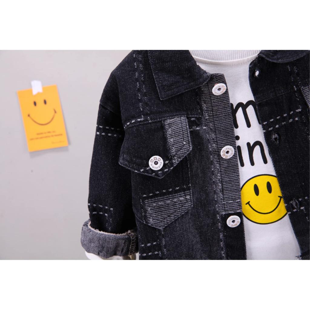 Комплект из 3 предметов: верх и низ из денима в стиле пэчворк, джинсы с длинным рукавом, корейская одежда для мальчиков, 80 см, 90 см, 100 см, 110 см, 120 см [EnDast] Футболка