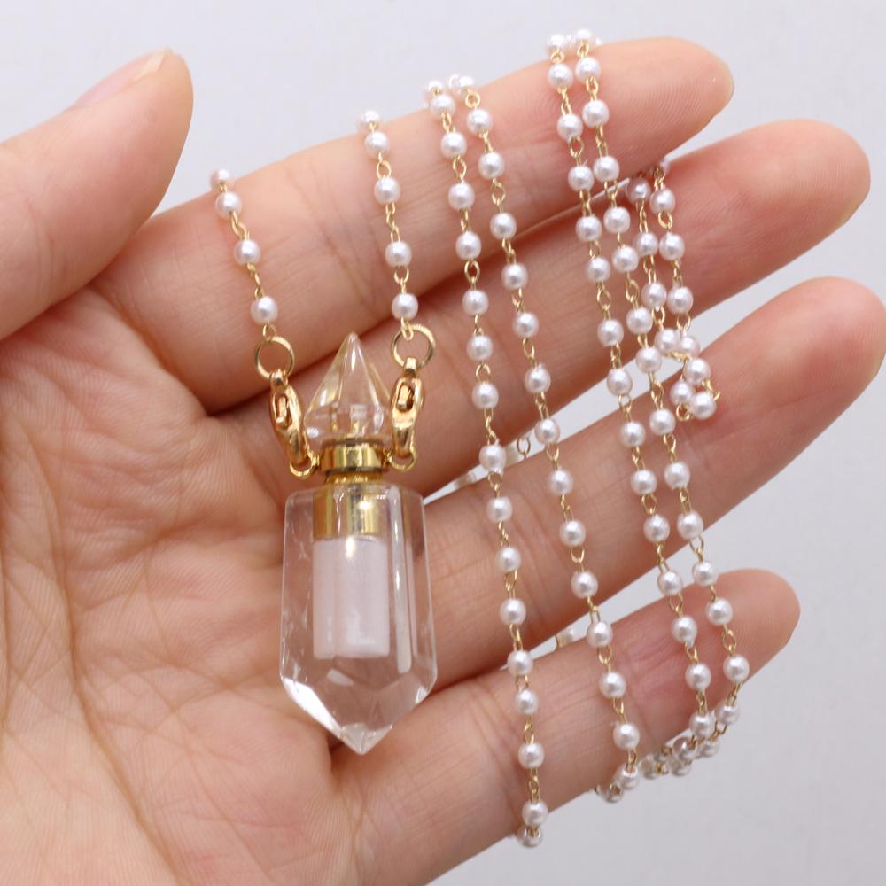 1 шт. модный натуральный камень прозрачный кварц флакон духов кулон жемчужная цепочка ожерелья для женщин свадебные украшения поставки