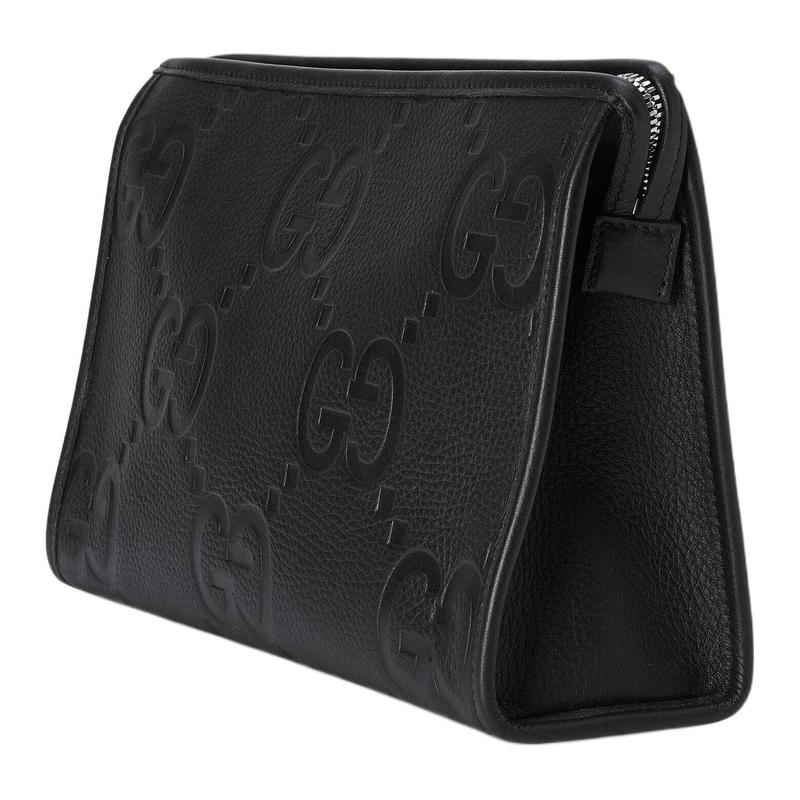 Gucci Jumbo GG Double G logo zipper closure leather clutch large size men's black