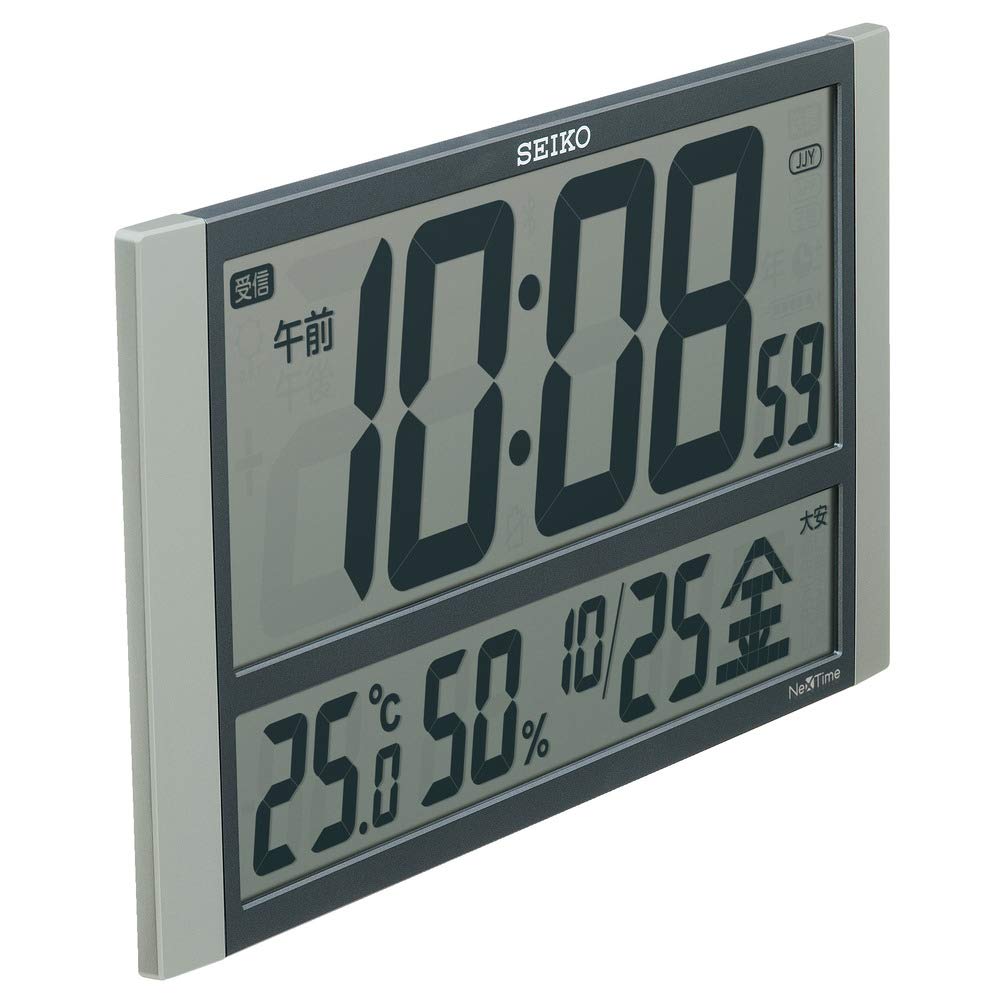 Seiko Часы Настенные Часы с Большой Цифровой Температурой и Влажностью Seiko Next Серебристые x x см ZS450S, Офисный Стиль Радиоуправляемый Календарь, Дисплей,