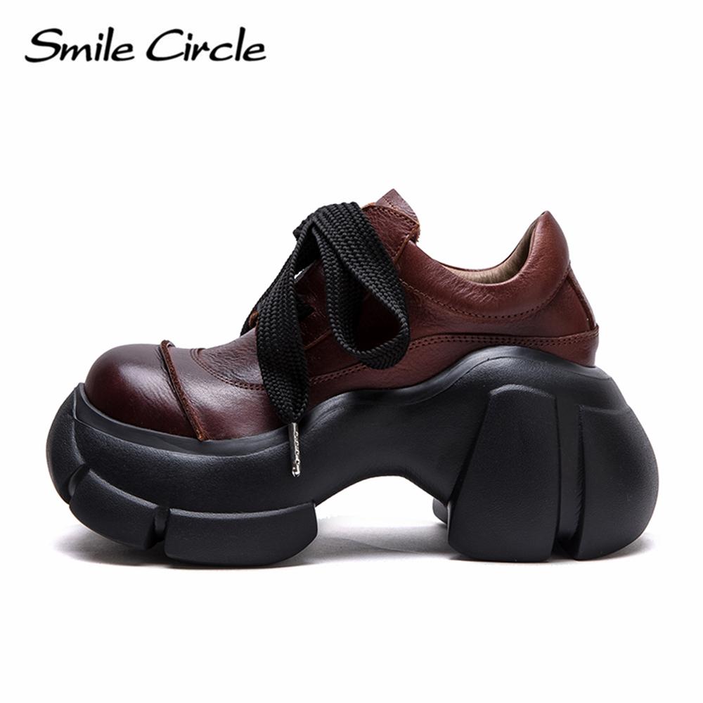 Женская повседневная обувь из натуральной кожи с круглым носком, увеличивающая рост, обувь на толстой подошве, модная удобная обувь на плоской подошве