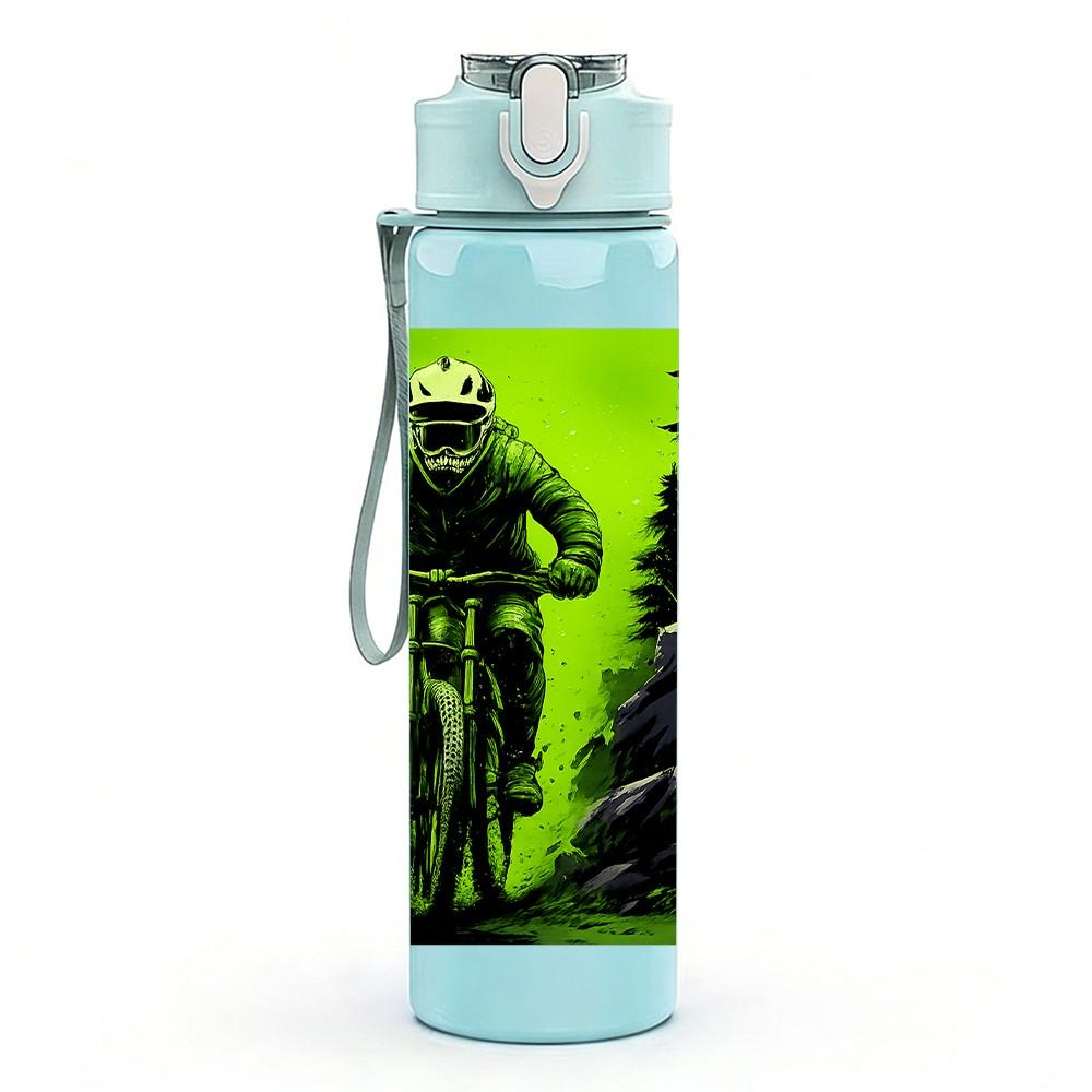 1PC Mountain Biker Silhouette 750ml Color Plastic Sports Water Bottle Leakproof Flip Straw Lid Suitable for Sports Office Home Use