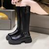 2024 Горячая Распродажа Зимние Высококачественные Женские Сапоги Однотонные Круглые Носки Средний Каблук Золотая Пряжка Молния Женские Высокие Сапоги