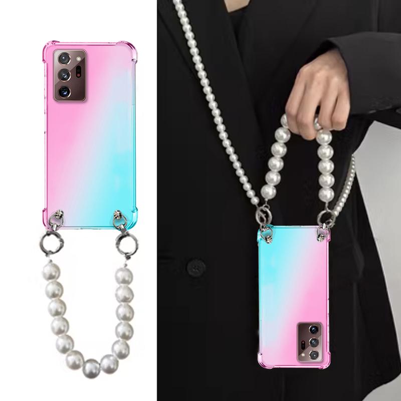 Чехол для телефона с жемчужным ремешком и ожерельем через плечо для Samsung Galaxy Note 20 Ultra 10 plus lite 9 8, браслет-цепочка с градиентом, задняя крышка