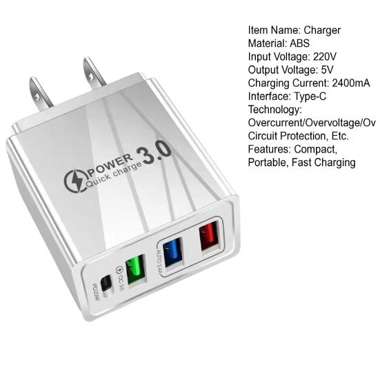 Многопортовое PD-зарядное устройство с 3 портами USB Type-C, компактное travel-зарядное устройство, адаптер для быстрой зарядки