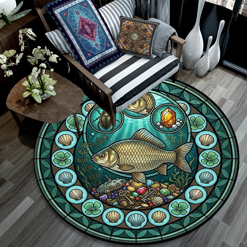 Aquatic Life Glass Round Area Rug Under Office Chairs Bedroom Living Room Home Decor