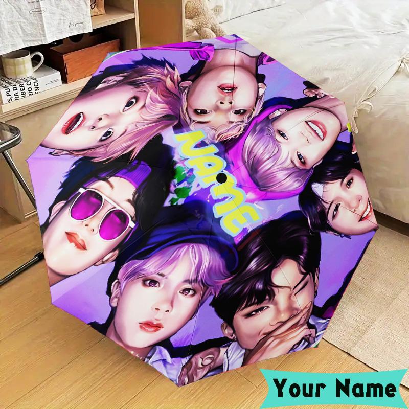 Custom Name Kawaii Stars K-pop Umbrella, Foldable Umbrella Suitable for Outdoor Shopping Travel Sports, Exquisite Gift for Family