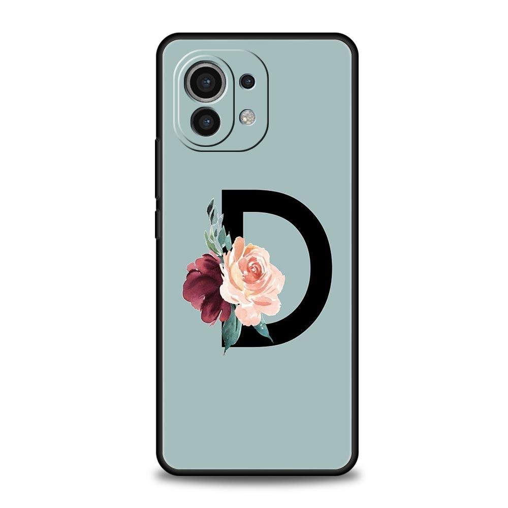 Чехол для телефона с цветочными буквами S для Xiaomi 14 13 12 11 Lite 13T 12T 11T Pro 9T Mi Poco X6 X5 M3 X3 Pro F5 F4 F3 5G, черный чехол