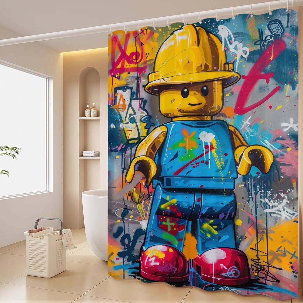 Мультяшная Абстрактная Веселая Различные Профессии L-Лего Занавеска для Душа, Декоративная Занавеска для Душа для Ванной Комнаты, Водонепроницаемая Занавеска для Душа с Крючками