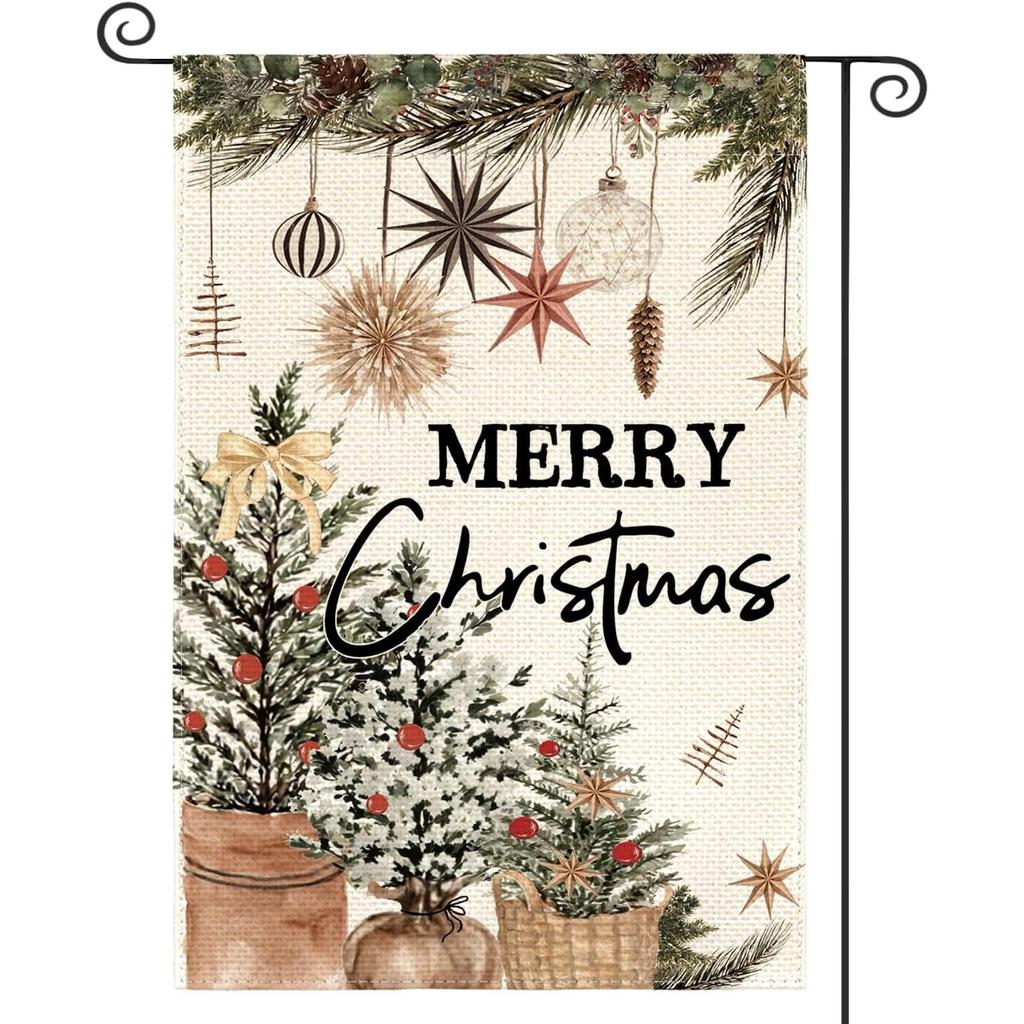 Merry Christmas Garden Flag Double Sided Outside, Winter Holiday Yard Outdoor Decorative