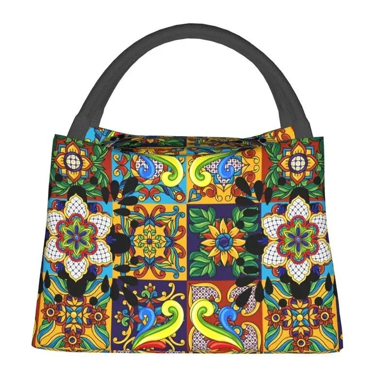 Мексиканский цветок Талавера многоразовый ланч-бокс для женщин герметичный охладитель термоизолированная сумка для обеда офисный рабочий контейнер для пикника