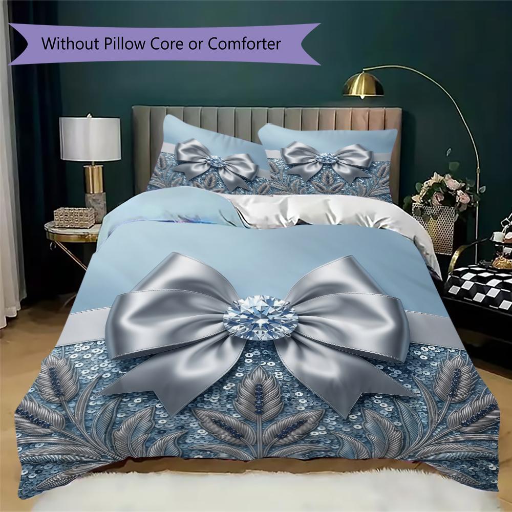 Luxury Bow Pattern Bedding uilt Set uilt Cover Pillowcase Home Decoration Birthday Gift (1 * duvet cover + 2 * pillowcase without core)