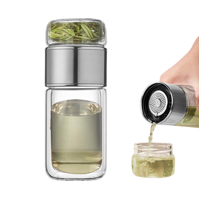 300ML Tea Water Bottle High Borosilicate Glass Double Layer Tea Water Cup Infuser Tumbler Drinkware Water Bottle With Tea Filter