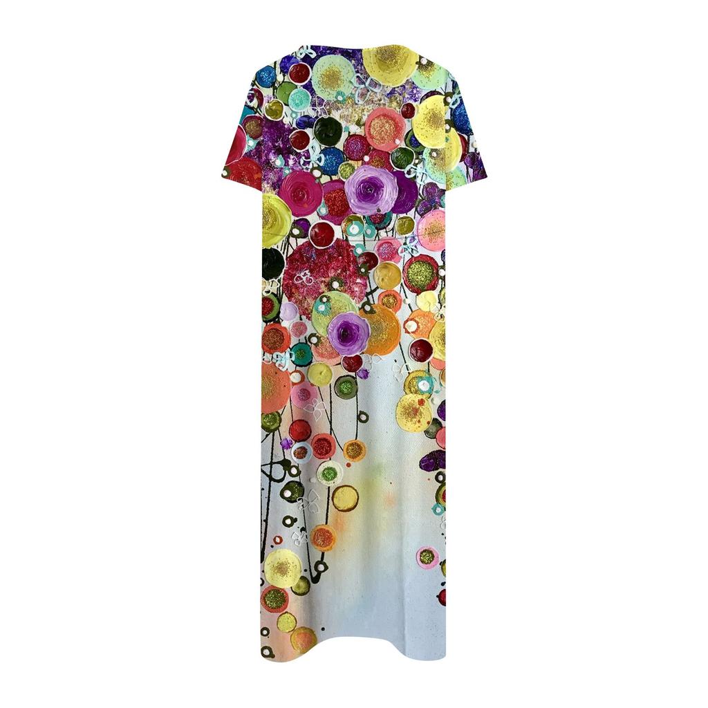Летнее платье для женщин, повседневное пляжное свободное платье с v-образным вырезом и короткими рукавами с принтом