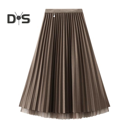 Женская юбка миди, эластичная юбка А-силуэта с высокой талией, однотонная, двухсторонняя, двусторонняя, осенне-зимняя юбка