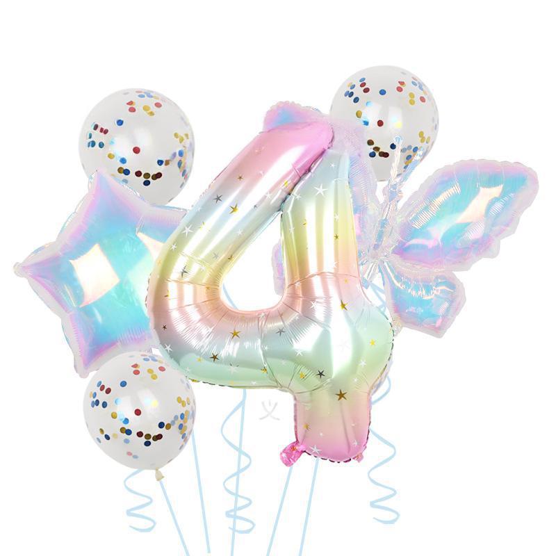 Красочный Прозрачный Шарик-Бабочка Цветные Блестки Латексный Набор Один Год 40 Дюймов Звездное Небо Цифровое Оформление для Вечеринки по Случаю Дня Рождения