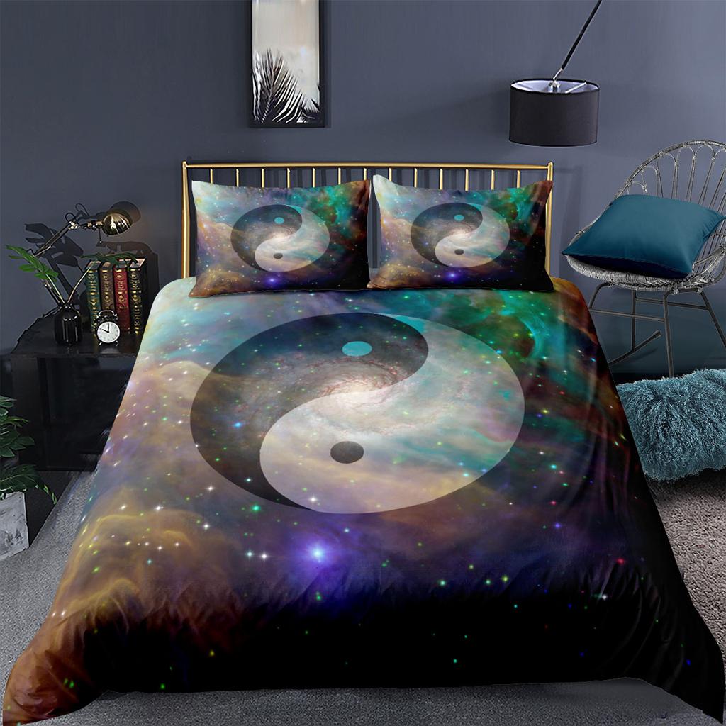 Yin Yang King Queen Duvet Cover Mandala Bohemian Bedding Set Retro Lotus Tai Chi Bagua Comforter Cover Chinoiserie Quilt Cover