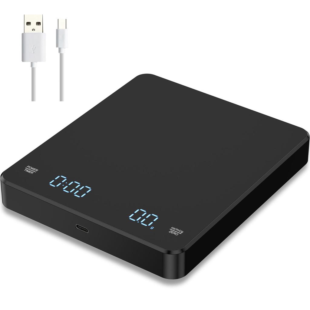 Digital Kitchen Scale with Timer 3kg/0.1g Espresso Coffee Making Mini Food Weight Scale High Precision Measures Rechargeable