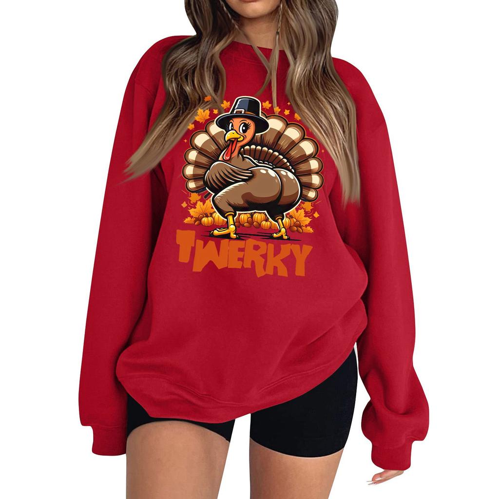 Women's Fashion Long Sleeve Thanksgiving Printed Round Neck Pullover Top Sweatshirt