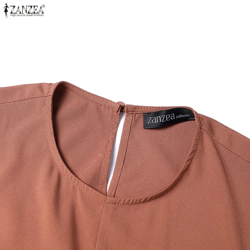 ZANZEA Женское повседневное платье с круглым вырезом, длинными рукавами и мусульманским длинным платьем