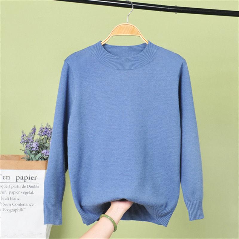 Women's Half High Collar Solid Printing Knitted Autumn and Winter Pullover Long Sleeve Embroidery Fashion Sweater