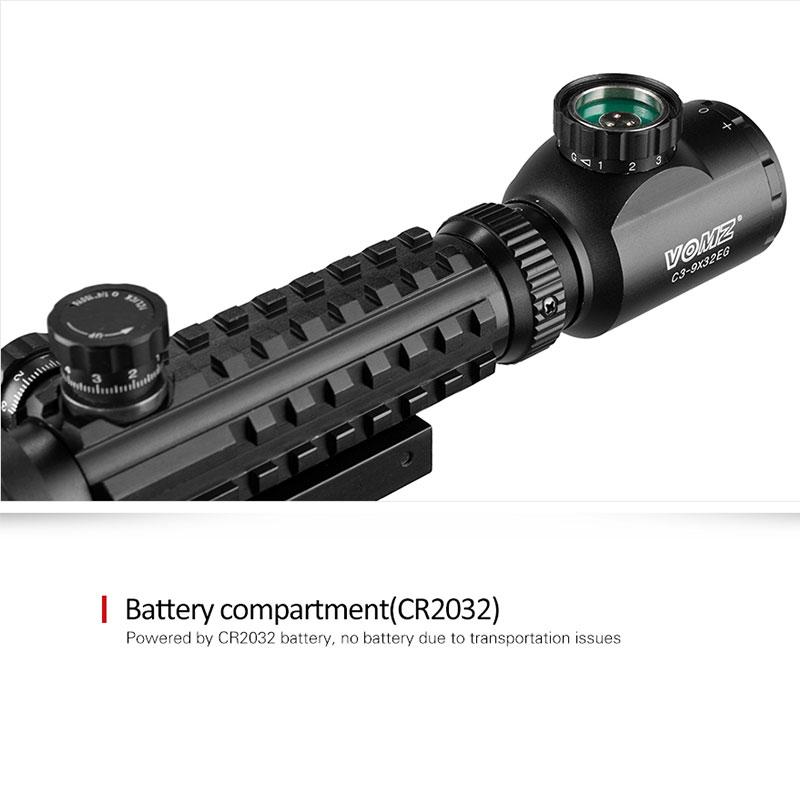 VOMZ 3-9x32 EG Hunting Scope Red/Green Dot Illuminated Sight Tactical Scope with 22mm for Hunting