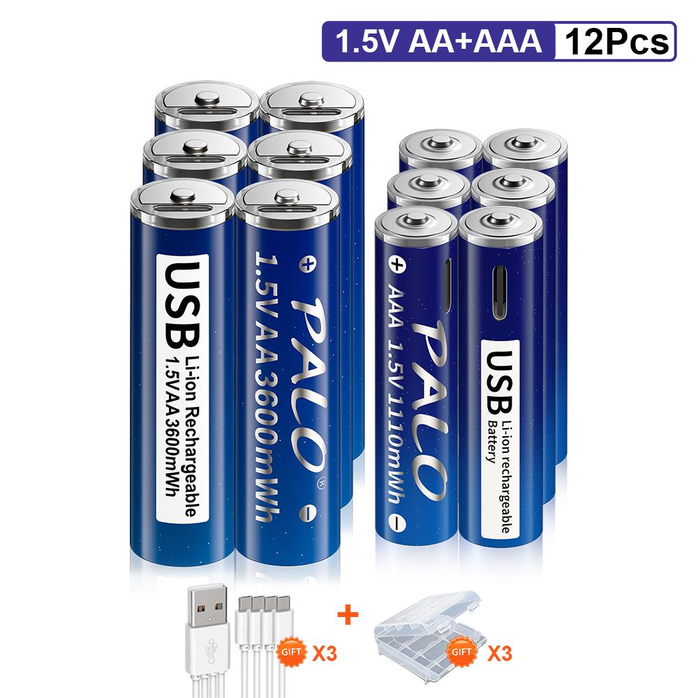 PALO 1,5 В AA 3600 мВтч и 1110 мВтч AAA аккумуляторная батарея USB аккумуляторная батарея Li-ion литиевые батареи aa aaa батарея